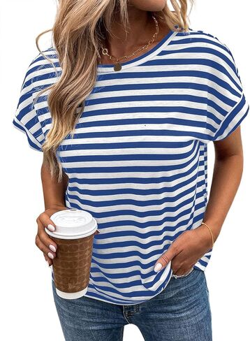 LilyCoco Womens Striped Open Back Tops Criss Cross Back Batwing Sleeve T Shirt in Kuwait