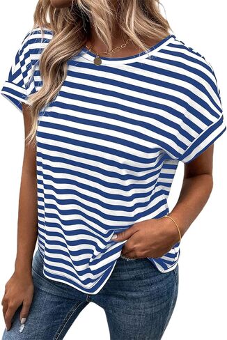 LilyCoco Womens Striped Open Back Tops Criss Cross Back Batwing Sleeve T Shirt in Kuwait