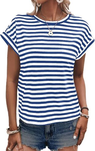 LilyCoco Womens Striped Open Back Tops Criss Cross Back Batwing Sleeve T Shirt in Kuwait