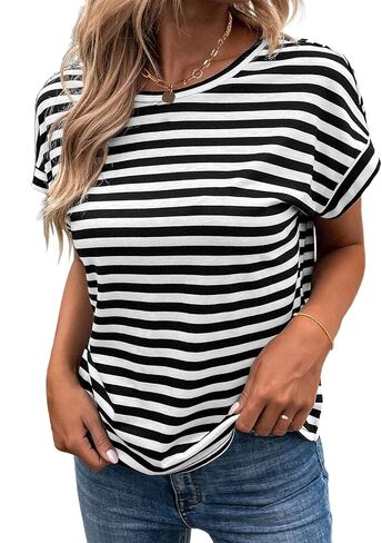 LilyCoco Womens Striped Open Back Tops Criss Cross Back Batwing Sleeve T Shirt in Kuwait