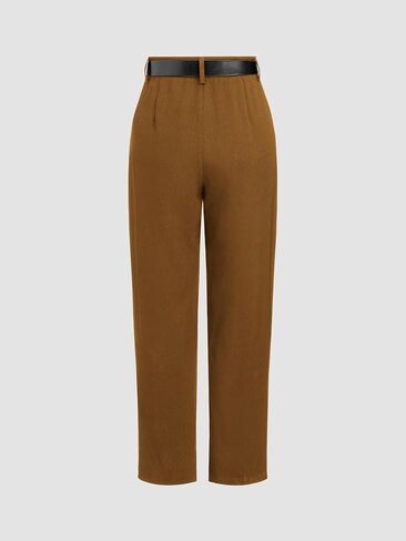 CIDER High Waist Solid Tapered Trousers with Belt in Saudi Arabia