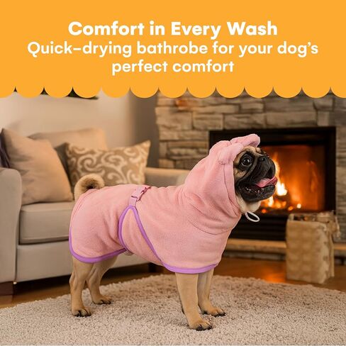 Noa Store Dog Bath Robe - Quick Drying with Adjustable Strap and Elastic Headband - 16.9-21.7X 23.6 x 33.5 (M) - Dog Robe - Stylish Design for Post-Bath Drying - Dog Robes for After Bath - Green in Saudi Arabia