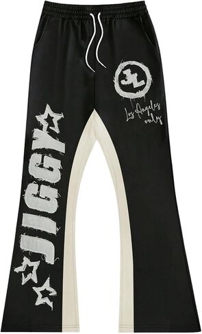 COZYEASE Men's Letter Graphic Color Block Sweatpants Wide Leg Drawstring Waist Baggy Pants Trousers Streetwear in Saudi Arabia