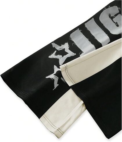 COZYEASE Men's Letter Graphic Color Block Sweatpants Wide Leg Drawstring Waist Baggy Pants Trousers Streetwear in Saudi Arabia