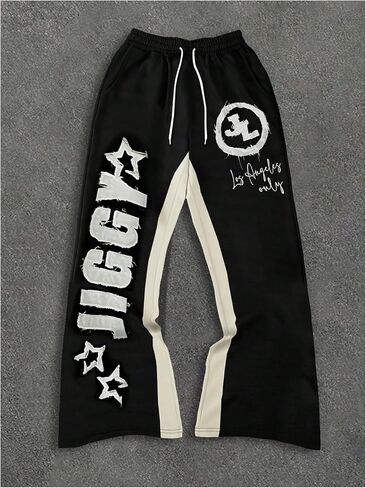 COZYEASE Men's Letter Graphic Color Block Sweatpants Wide Leg Drawstring Waist Baggy Pants Trousers Streetwear in Saudi Arabia