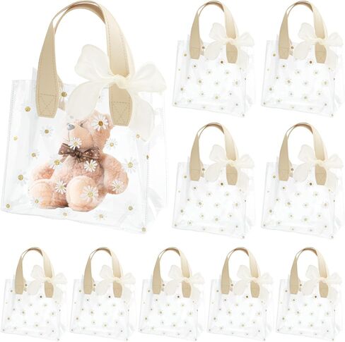 UOIXPUHUO 10 Pack Clear Gift Bags with Handles, 7.87 x 7.09 x 3.94 Inches Reusable PVC Goodie Bags for Wedding, Birthday & Parties, Pink in Saudi Arabia