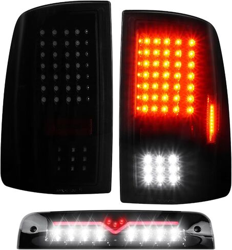 (3 Pack) Black Smoke Lens Taillight Assembly + 3rd Brake Light for 2009-2018 Dodge Ram 1500, 2010-2018 Ram 2500 3500, Only Fit factory Halogen/incandescent and Without Projector Headlights Models in Saudi Arabia