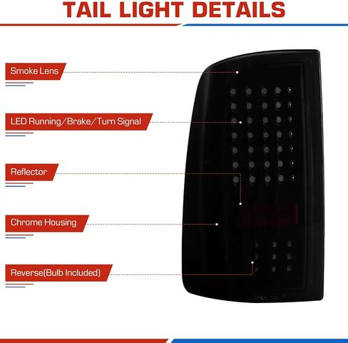 (3 Pack) Black Smoke Lens Taillight Assembly + 3rd Brake Light for 2009-2018 Dodge Ram 1500, 2010-2018 Ram 2500 3500, Only Fit factory Halogen/incandescent and Without Projector Headlights Models in Saudi Arabia