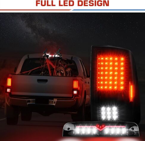 (3 Pack) Black Smoke Lens Taillight Assembly + 3rd Brake Light for 2009-2018 Dodge Ram 1500, 2010-2018 Ram 2500 3500, Only Fit factory Halogen/incandescent and Without Projector Headlights Models in Saudi Arabia