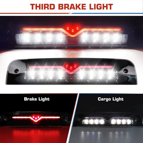(3 Pack) Black Smoke Lens Taillight Assembly + 3rd Brake Light for 2009-2018 Dodge Ram 1500, 2010-2018 Ram 2500 3500, Only Fit factory Halogen/incandescent and Without Projector Headlights Models in Saudi Arabia