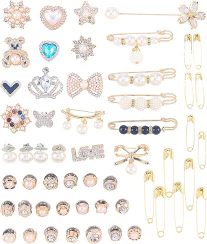 65 PCS DIY سحر للجوارب - دبابيس الأمان ودبابيس للنساء ، وملحقات سحر الراينستون غير المرغوب فيها لأحلات الأحذية ملابس in Kuwait
