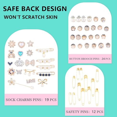 65 PCS DIY سحر للجوارب - دبابيس الأمان ودبابيس للنساء ، وملحقات سحر الراينستون غير المرغوب فيها لأحلات الأحذية ملابس in Kuwait