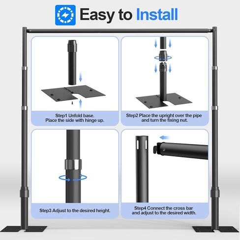 طقم حامل خلفية للأنابيب والستائر، خلفية شديدة التحمل مقاس 10أقدام × 10أقدام، حامل خلفية قابل للتعديل للتصوير الفوتوغرافي وحفلات الزفاف والحفلات وتزيين الأحداث - أسود in Kuwait