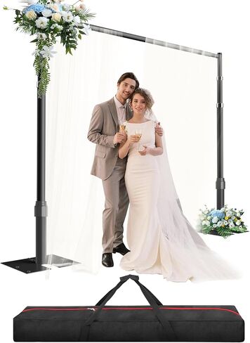 طقم حامل خلفية للأنابيب والستائر، خلفية شديدة التحمل مقاس 10أقدام × 10أقدام، حامل خلفية قابل للتعديل للتصوير الفوتوغرافي وحفلات الزفاف والحفلات وتزيين الأحداث - أسود in Kuwait