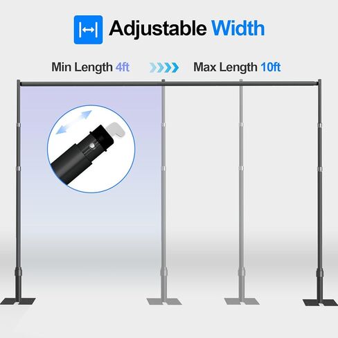 طقم حامل خلفية للأنابيب والستائر، خلفية شديدة التحمل مقاس 10أقدام × 10أقدام، حامل خلفية قابل للتعديل للتصوير الفوتوغرافي وحفلات الزفاف والحفلات وتزيين الأحداث - أسود in Kuwait