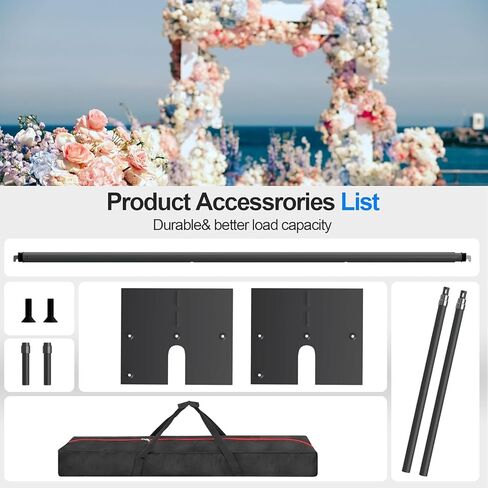 طقم حامل خلفية للأنابيب والستائر، خلفية شديدة التحمل مقاس 10أقدام × 10أقدام، حامل خلفية قابل للتعديل للتصوير الفوتوغرافي وحفلات الزفاف والحفلات وتزيين الأحداث - أسود in Kuwait