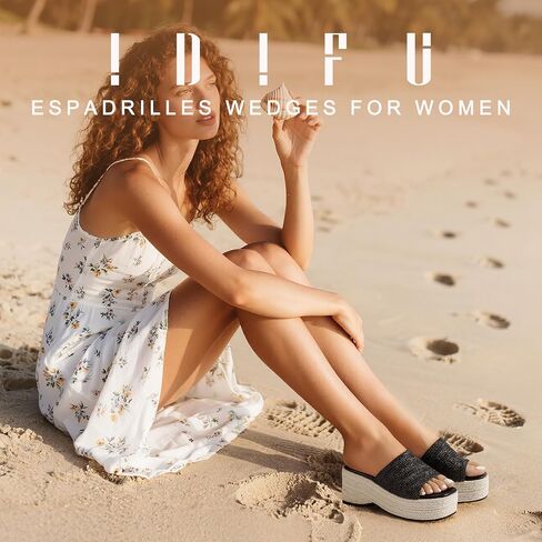 Idifu in3 منصة Espadrille Wedge For Women Square Open Toe Slip on Wedge Shoes Dary Low Low -heeled Sandal Mostical Nasual Strendy Summer Beach Hacal Walking Slide Women in Kuwait