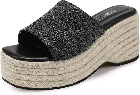 Idifu in3 منصة Espadrille Wedge For Women Square Open Toe Slip on Wedge Shoes Dary Low Low -heeled Sandal Mostical Nasual Strendy Summer Beach Hacal Walking Slide Women in Kuwait