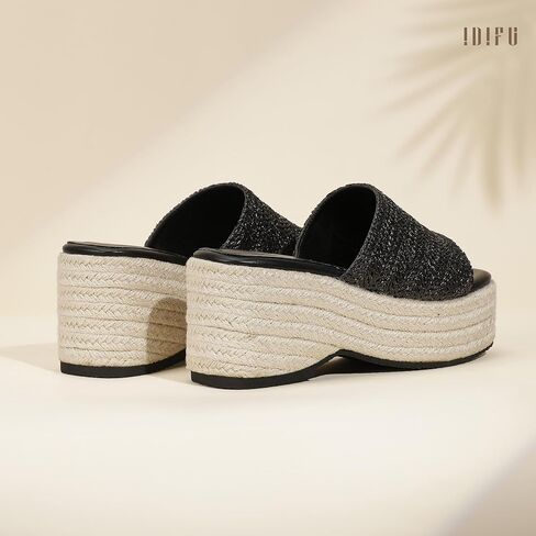 Idifu in3 منصة Espadrille Wedge For Women Square Open Toe Slip on Wedge Shoes Dary Low Low -heeled Sandal Mostical Nasual Strendy Summer Beach Hacal Walking Slide Women in Kuwait