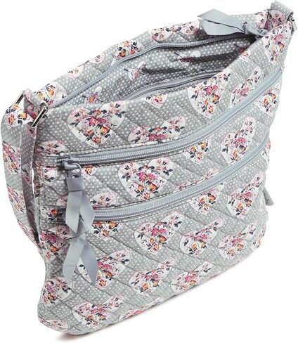 Vera Bradley Cotton Collegiate Triple Zip Hipster Crossbody Purse (Multiple Teams Available), Red/Black Rain Garden in Kuwait