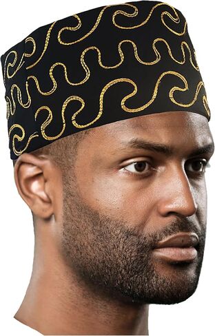 Dupsie's Adebayo African Black Kufi Hat مع تطريز الذهب in Kuwait