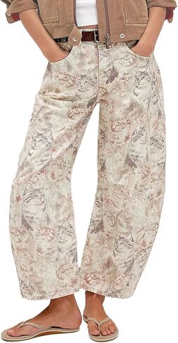 CHARTOU Womens Wide Leg Cropped Jeans Pants Baggy High Rise Denim Pants Y2k Graffiti Barrel Jeans in Saudi Arabia