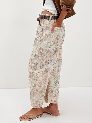 CHARTOU Womens Wide Leg Cropped Jeans Pants Baggy High Rise Denim Pants Y2k Graffiti Barrel Jeans in Saudi Arabia