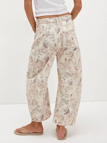 CHARTOU Womens Wide Leg Cropped Jeans Pants Baggy High Rise Denim Pants Y2k Graffiti Barrel Jeans in Saudi Arabia