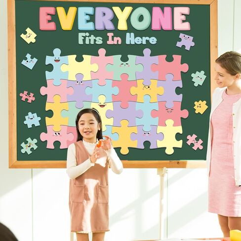 Boho Welcome Bulletin Board Classroom Decoration Puzzle Pieces Cutouts Bulletin Board Set for Wall Art Back to School Decor Educational Teacher Student Supplies Class Home Door Decoration in Saudi Arabia