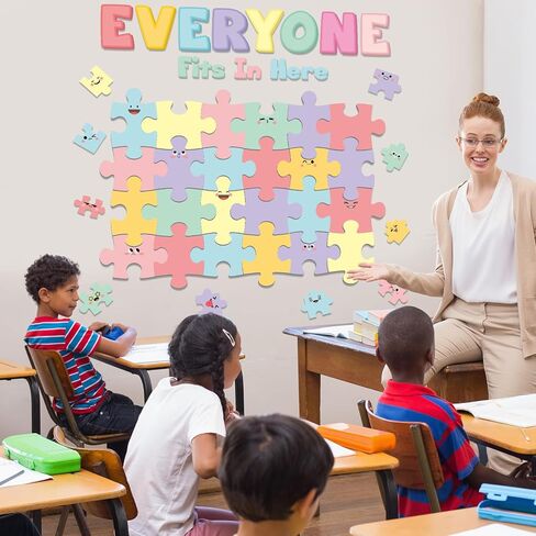 Boho Welcome Bulletin Board Classroom Decoration Puzzle Pieces Cutouts Bulletin Board Set for Wall Art Back to School Decor Educational Teacher Student Supplies Class Home Door Decoration in Saudi Arabia