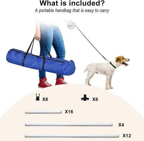 معدات تدريب القفز على خفة الحركة للكلاب: دورة قفزات رشاقة الكلاب مع قضبان قفز بارتفاع قابل للتعديل متضمنة حقيبة حمل - مجموعة تدريب على قفز الكلاب في الداخل والخارج (أصفر) in Kuwait