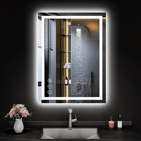 LED Bathroom Mirror with Lights, Wall-Mounted Vanity Mirror 24 * 32Inch with Front and Backlight Anti-Fog,Dimmable Bathroom Memory Function Tempered Glass Mirror for Over Sink in Saudi Arabia