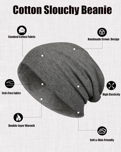 Slouchy Beanie Hats for Women & Men -Ultra-Soft Cotton Knit Cuffed Skull Cap Fashion Style Hipster Lightweight Daily Hat in Saudi Arabia
