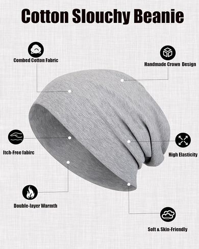 Slouchy Beanie Hats for Women & Men -Ultra-Soft Cotton Knit Cuffed Skull Cap Fashion Style Hipster Lightweight Daily Hat in Saudi Arabia