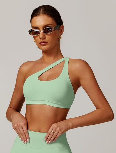 Aboiw Womens Seamless One Counder Sports Bra Cutout Strap Trapplable Toped Pated Pated Pated Tops Tops Tops Tops in Kuwait