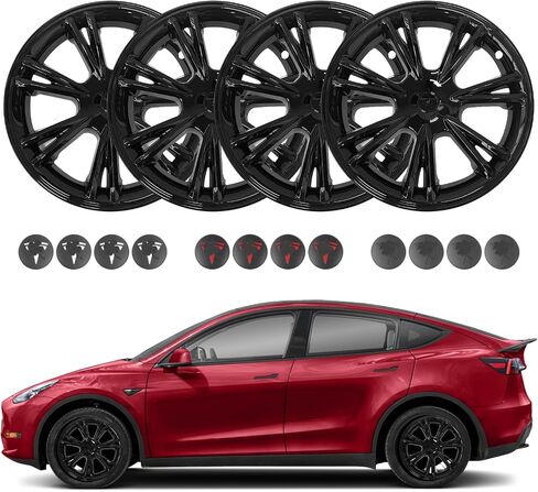PM Auto Set من 4 عجلات يغطي Sport Hubcaps Gloss Black لعام 2017-2024 Tesla Model Y 19 بوصة in Kuwait