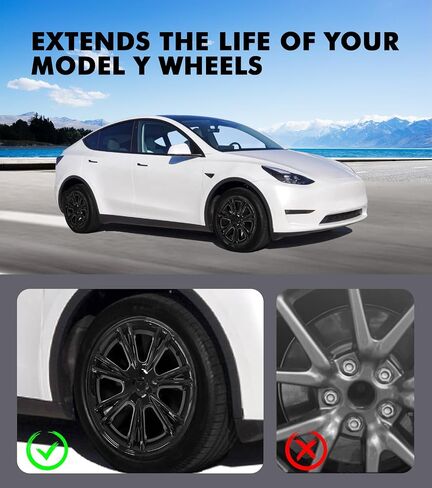 PM Auto Set من 4 عجلات يغطي Sport Hubcaps Gloss Black لعام 2017-2024 Tesla Model Y 19 بوصة in Kuwait