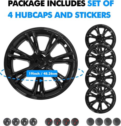 PM Auto Set من 4 عجلات يغطي Sport Hubcaps Gloss Black لعام 2017-2024 Tesla Model Y 19 بوصة in Kuwait