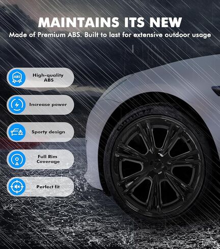 PM Auto Set من 4 عجلات يغطي Sport Hubcaps Gloss Black لعام 2017-2024 Tesla Model Y 19 بوصة in Kuwait