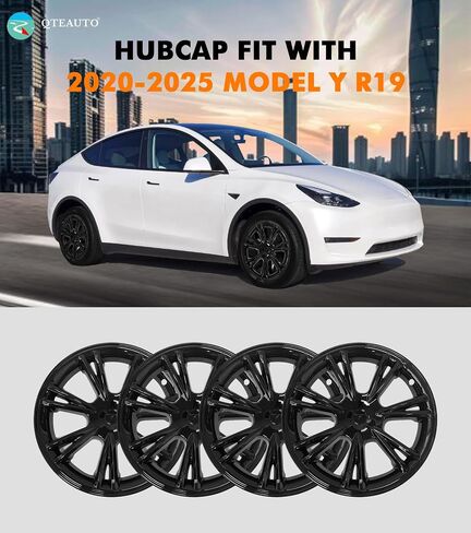 PM Auto Set من 4 عجلات يغطي Sport Hubcaps Gloss Black لعام 2017-2024 Tesla Model Y 19 بوصة in Kuwait