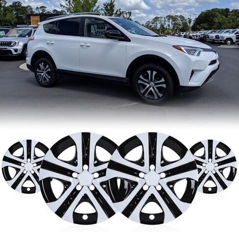 Wolfstorm 17 "Hubcaps لـ Toyota Rav4 2013-2018 عجلات فولاذية ، R17 Car Hubcaps Snap على مجموعة غطاء حافة العجلات 17 بوصة من 4 ، وايت آند أسود in Kuwait