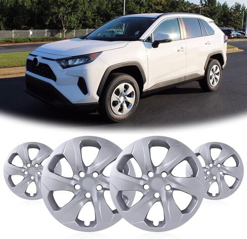 Wolfstorm 17 "Hubcaps لـ Toyota Rav4 2013-2018 عجلات فولاذية ، R17 Car Hubcaps Snap على مجموعة غطاء حافة العجلات 17 بوصة من 4 ، وايت آند أسود in Kuwait