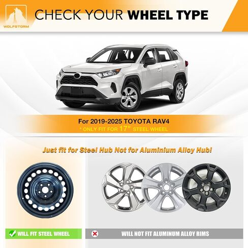 Wolfstorm 17 "Hubcaps لـ Toyota Rav4 2013-2018 عجلات فولاذية ، R17 Car Hubcaps Snap على مجموعة غطاء حافة العجلات 17 بوصة من 4 ، وايت آند أسود in Kuwait