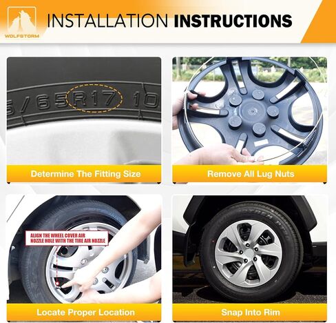 Wolfstorm 17 "Hubcaps لـ Toyota Rav4 2013-2018 عجلات فولاذية ، R17 Car Hubcaps Snap على مجموعة غطاء حافة العجلات 17 بوصة من 4 ، وايت آند أسود in Kuwait