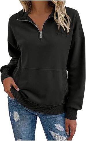 Women Sweatshirt Casual Long Sleeve Half Zip Pullover Lightweight Casual Loose Fashion Sweatshirts in Saudi Arabia