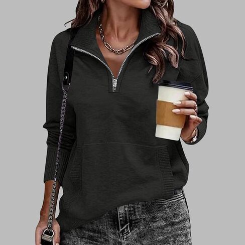Women Sweatshirt Casual Long Sleeve Half Zip Pullover Lightweight Casual Loose Fashion Sweatshirts in Saudi Arabia