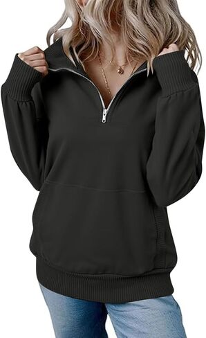 Women Sweatshirt Casual Long Sleeve Half Zip Pullover Lightweight Casual Loose Fashion Sweatshirts in Saudi Arabia