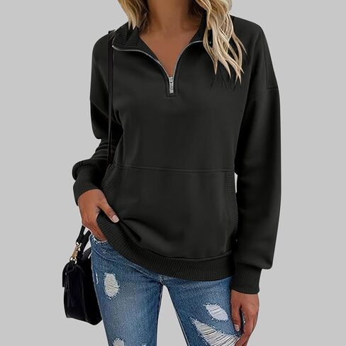 Women Sweatshirt Casual Long Sleeve Half Zip Pullover Lightweight Casual Loose Fashion Sweatshirts in Saudi Arabia