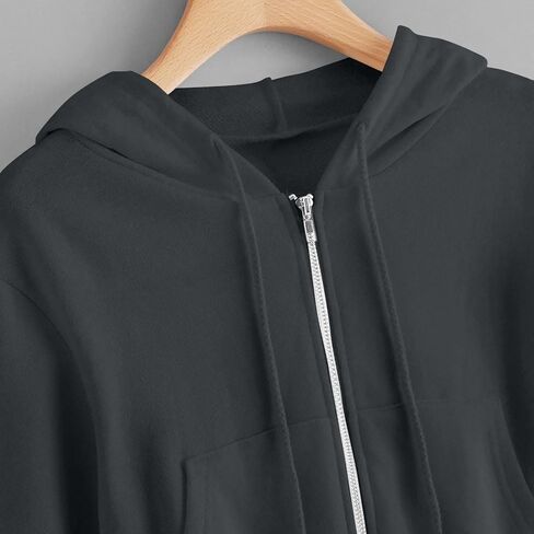Women's Cropped Zip Up Hoodies Sweatshirts Clothes Teen Girl Fall Casual Jackets With Pockets Overcoat in Kuwait