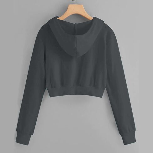 Women's Cropped Zip Up Hoodies Sweatshirts Clothes Teen Girl Fall Casual Jackets With Pockets Overcoat in Kuwait